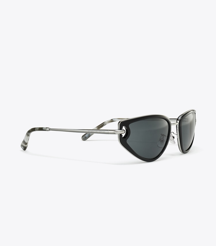 Tory Burch designer sunglasses & eyewear Pierced Cat-Eye Sunglasses in BLACK/DARK GREY detail