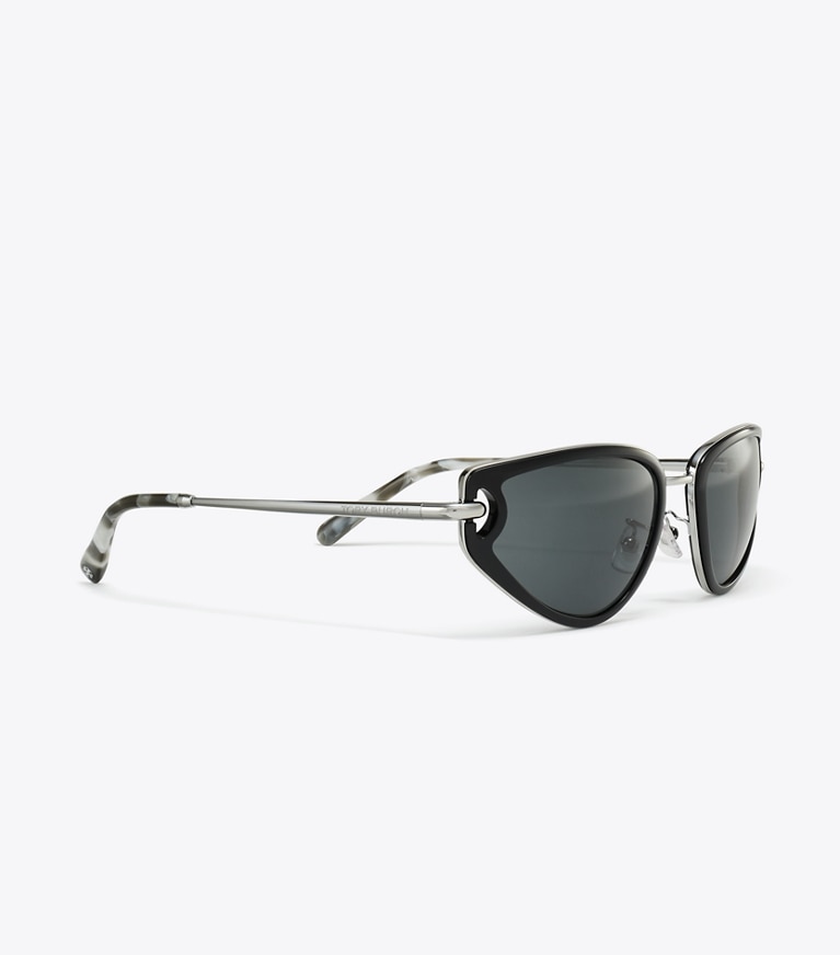 Tory Burch designer sunglasses & eyewear Pierced Cat-Eye Sunglasses in BLACK/DARK GREY front