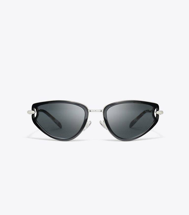 Tory Burch designer sunglasses & eyewear Pierced Cat-Eye Sunglasses in BLACK/DARK GREY front