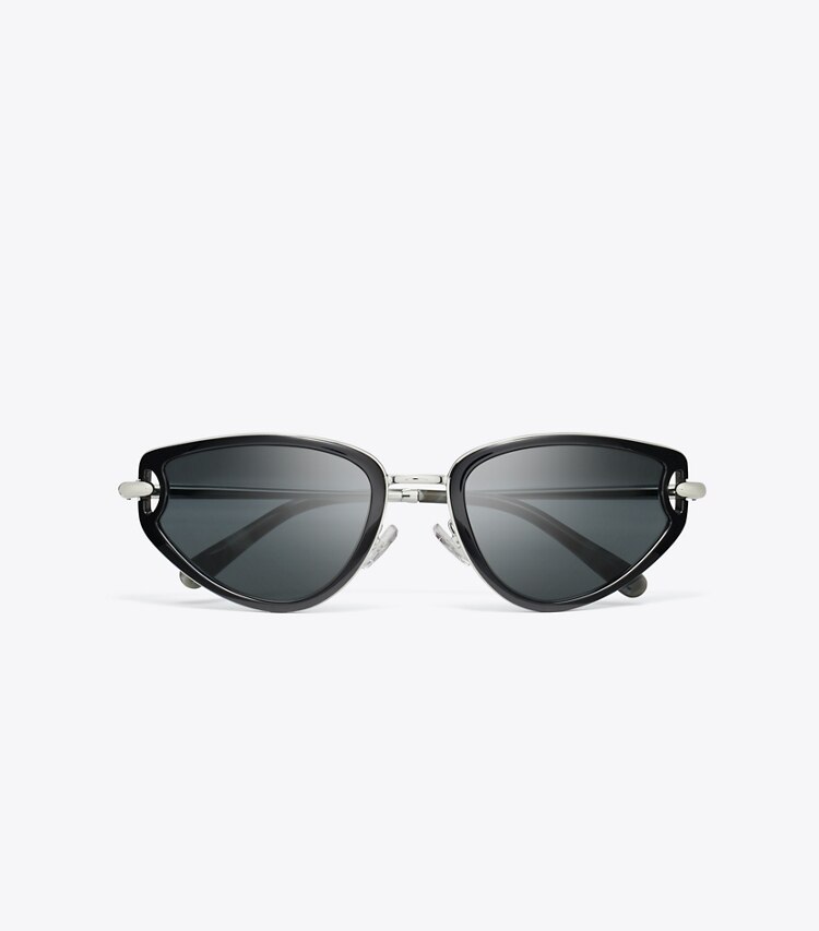 Tory Burch designer sunglasses & eyewear Pierced Cat-Eye Sunglasses in BLACK/DARK GREY overhead