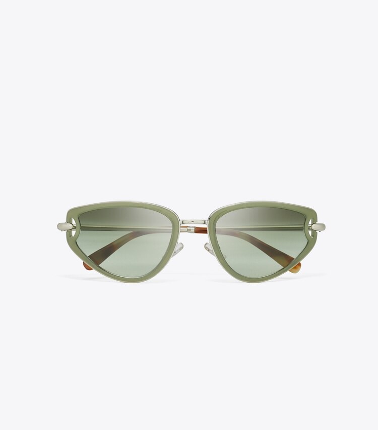 Tory Burch designer occhiali da vista & da sole Pierced Cat-Eye Sunglasses in MILKY GREEN/GREEN GRADIENT superiore