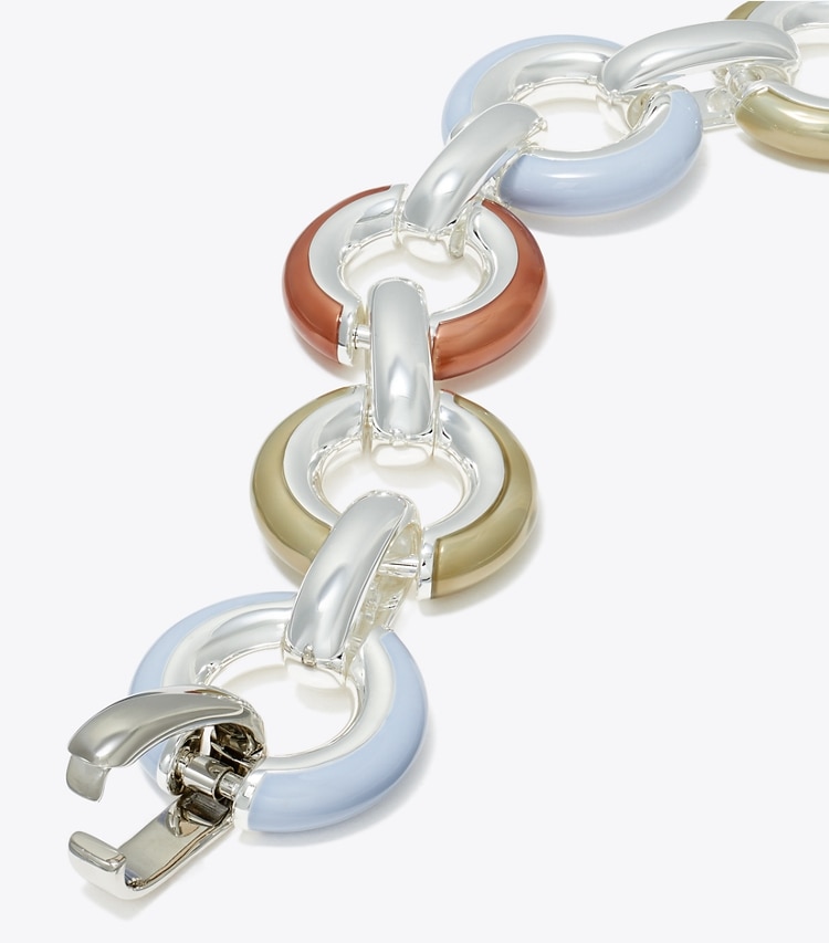 Tory Burch designer bracelets Pierced Chain Bracelet in Light Silver / Multi detail