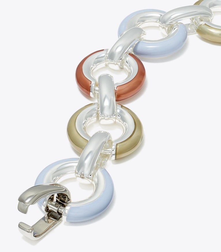 Tory Burch designer bracelets Pierced Chain Bracelet in Light Silver / Multi front