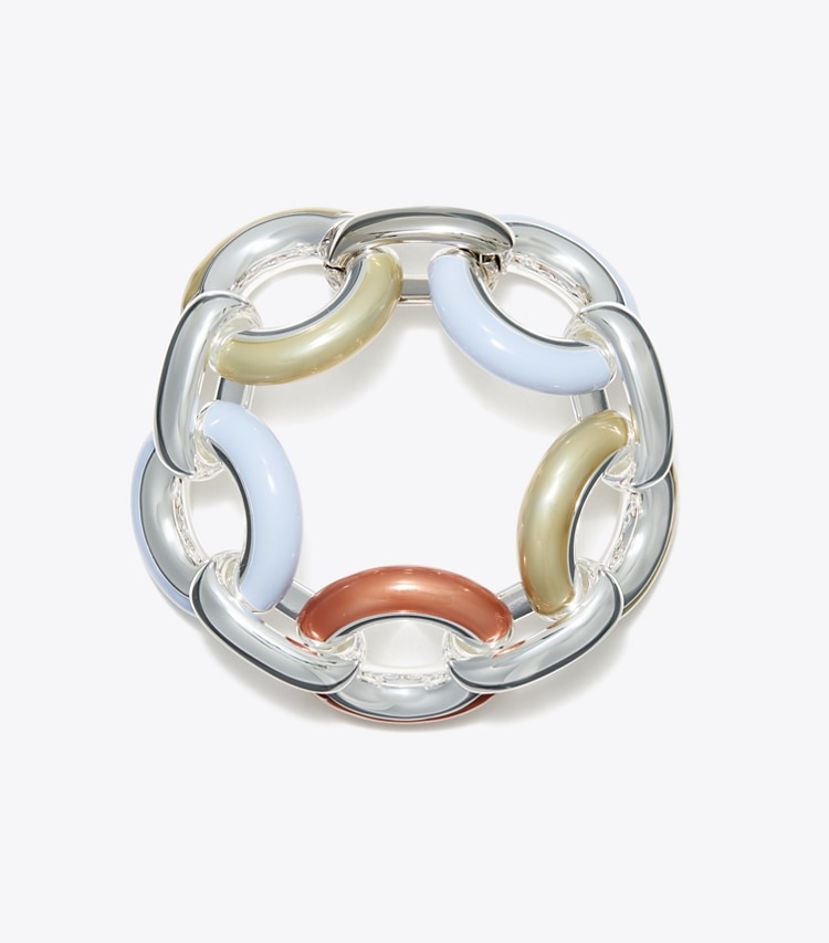 Tory Burch designer bracelets Pierced Chain Bracelet in Light Silver / Multi front