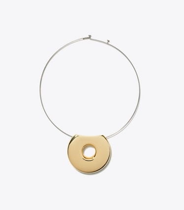 Tory Burch designer necklaces Pierced Collar Necklace in Light Brass / Light Silver front