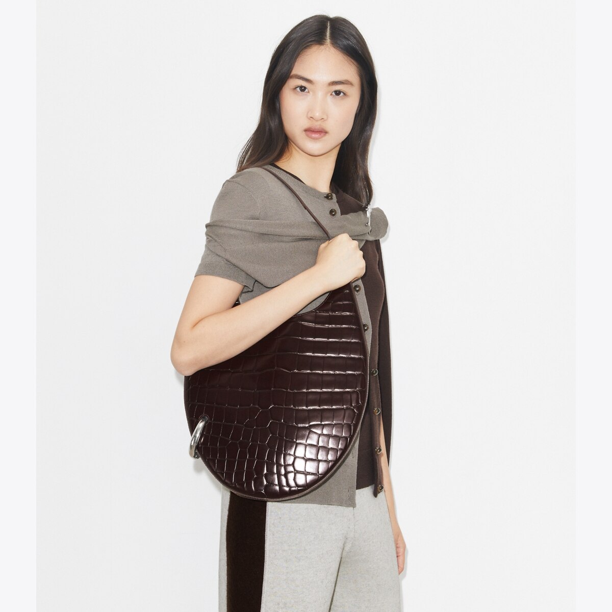 Pierced Croc-Embossed Bag: Women's Handbags | Shoulder Bags | Tory