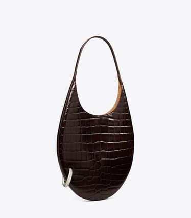 Tory Burch designer sacs porté épaule Pierced Croc-Embossed Bag dans Dark Cocoa angle