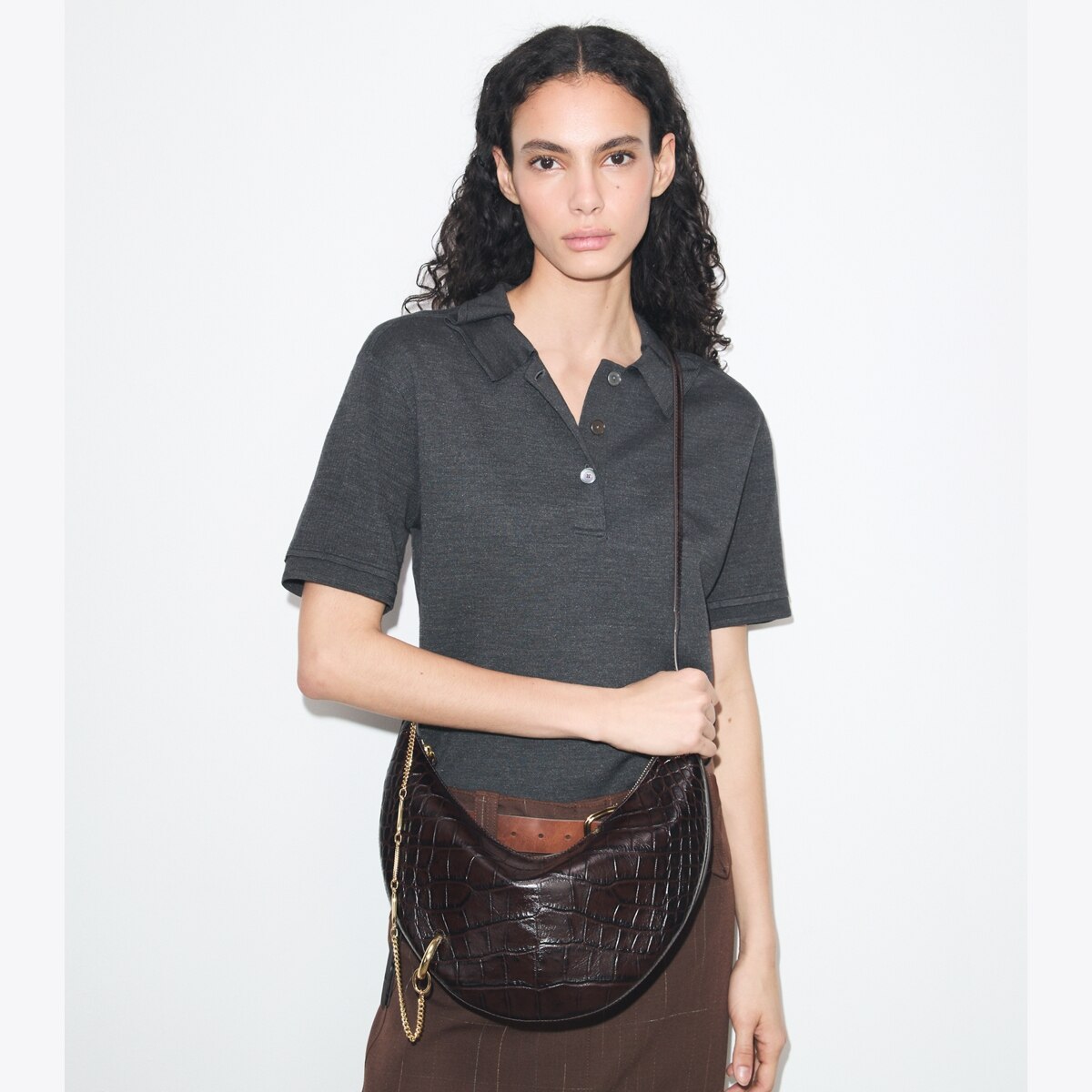Pierced Croc-Embossed Crossbody Bag: Women's Designer Crossbody