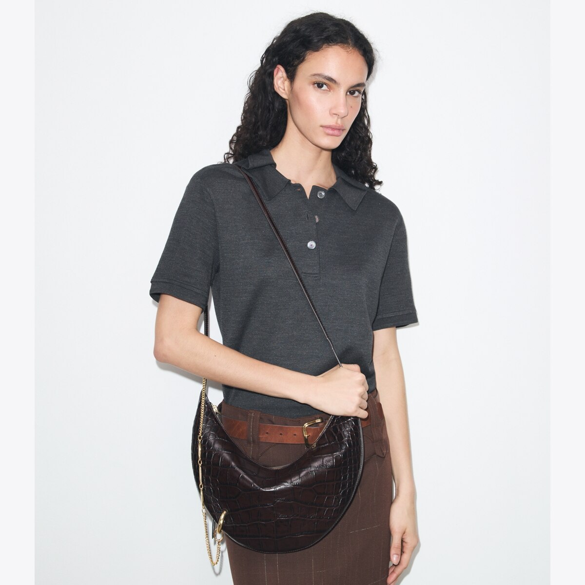 Pierced Croc-Embossed Crossbody Bag: Women's Designer Crossbody