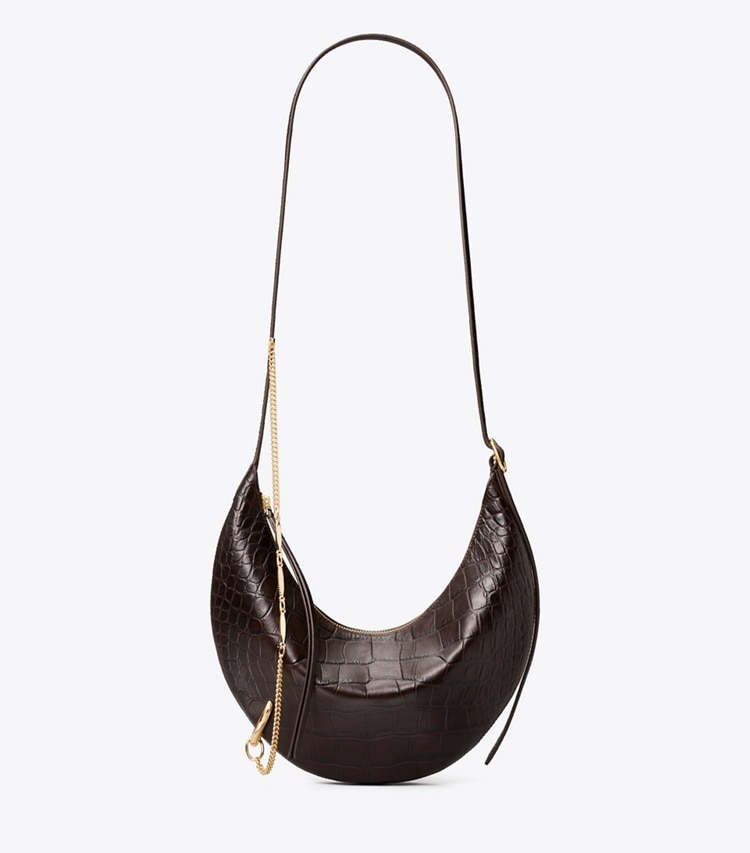Tory Burch designer crossbody bags Pierced Croc-Embossed Crossbody Bag in Coco front