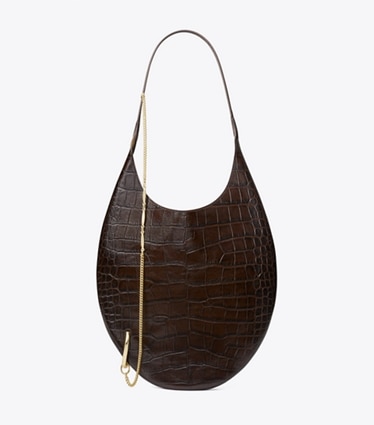 Tory Burch designer shoulder bags Pierced Croc-Embossed Soft Bag in Coco front