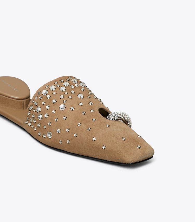 Tory Burch designer flats Pierced Crystal Mule in RIVER ROCK / CRYSTAL detail