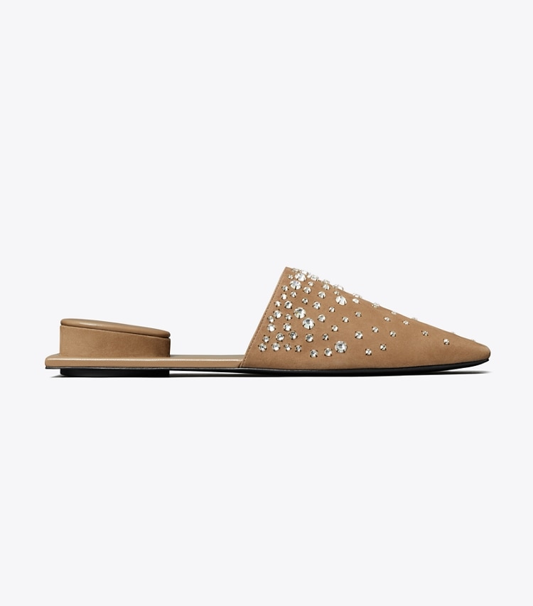 Tory Burch designer flats Pierced Crystal Mule in RIVER ROCK / CRYSTAL side