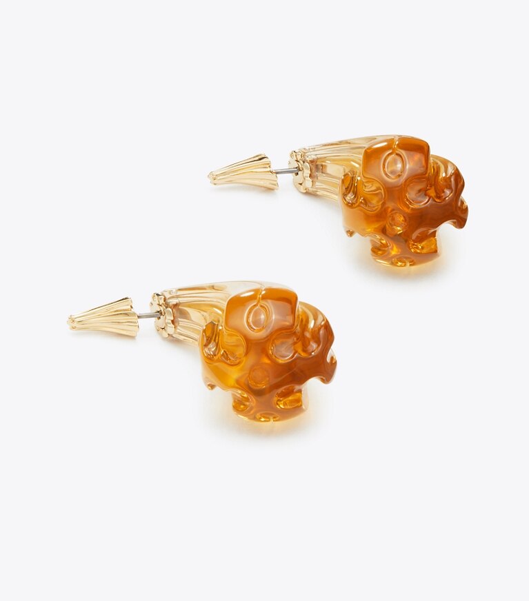 Tory Burch designer earrings Pierced Front-Back Earrings in Light Brass / Brown detail