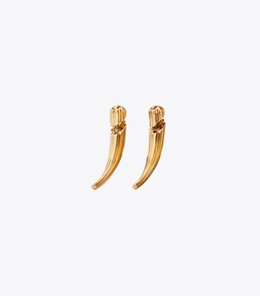 Tory Burch designer earrings Pierced Front-Back Earrings in Light Brass front