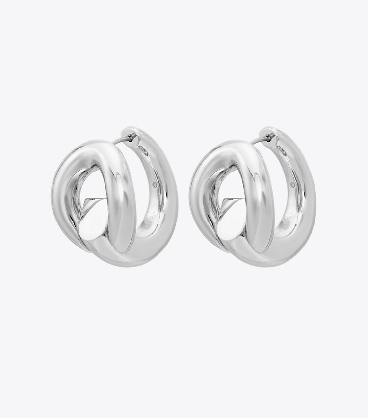Tory Burch designer earrings Pierced Hoop Earrings in Light Silver detail