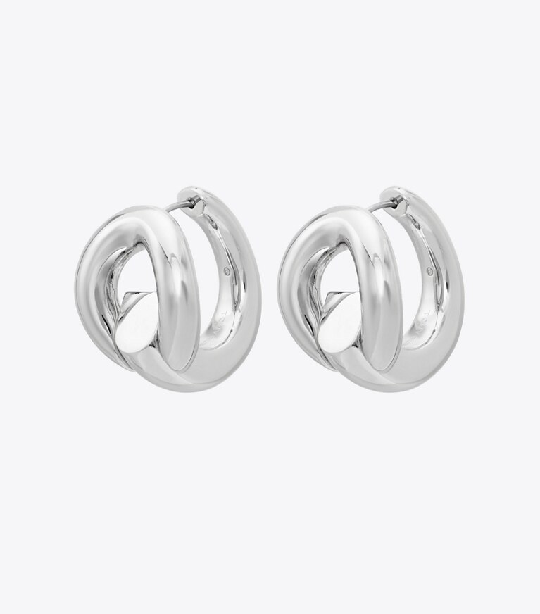 Tory Burch designer earrings Pierced Hoop Earrings in Light Silver front