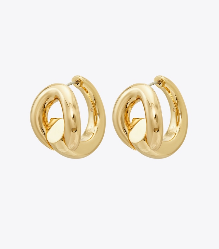 Tory Burch designer earrings Pierced Hoop Earrings in Light Brass detail