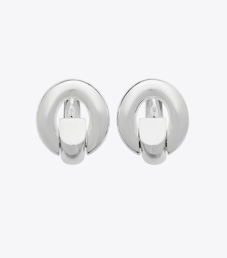 Tory Burch designer earrings Pierced Hoop Earrings in Light Silver front