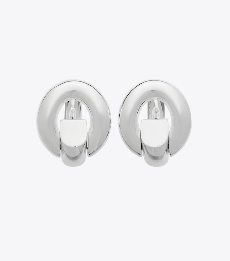 Tory Burch designer earrings Pierced Hoop Earrings in Light Silver front