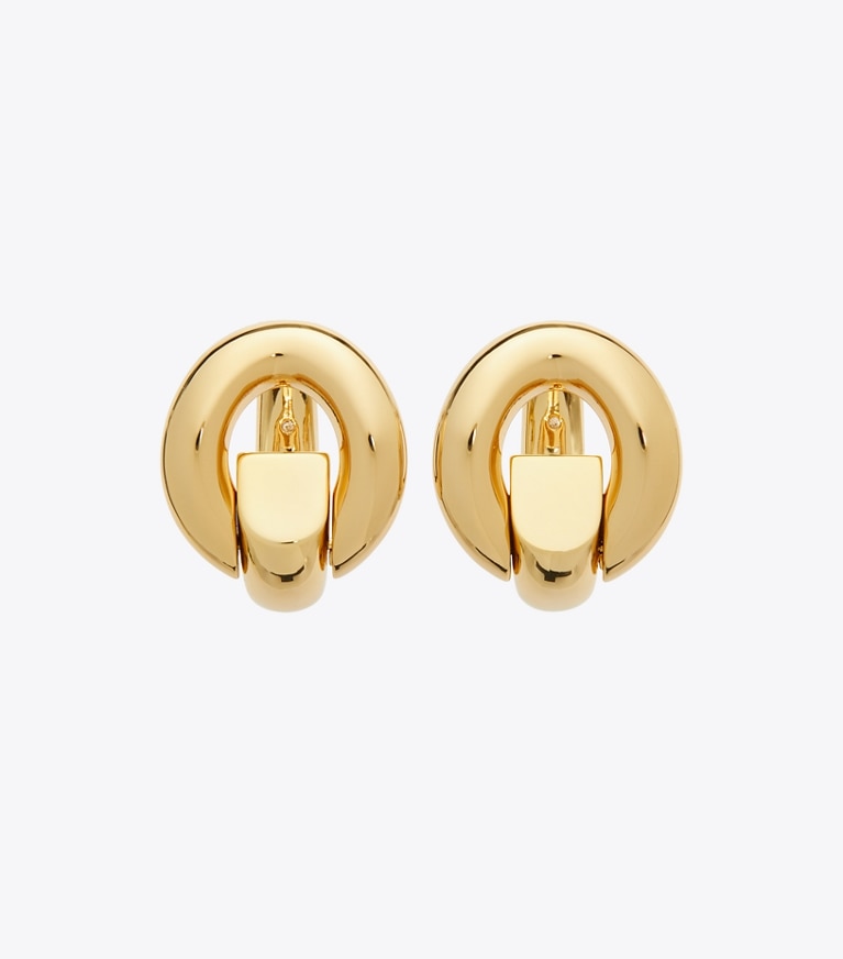 Tory Burch designer earrings Pierced Hoop Earrings in Light Brass front