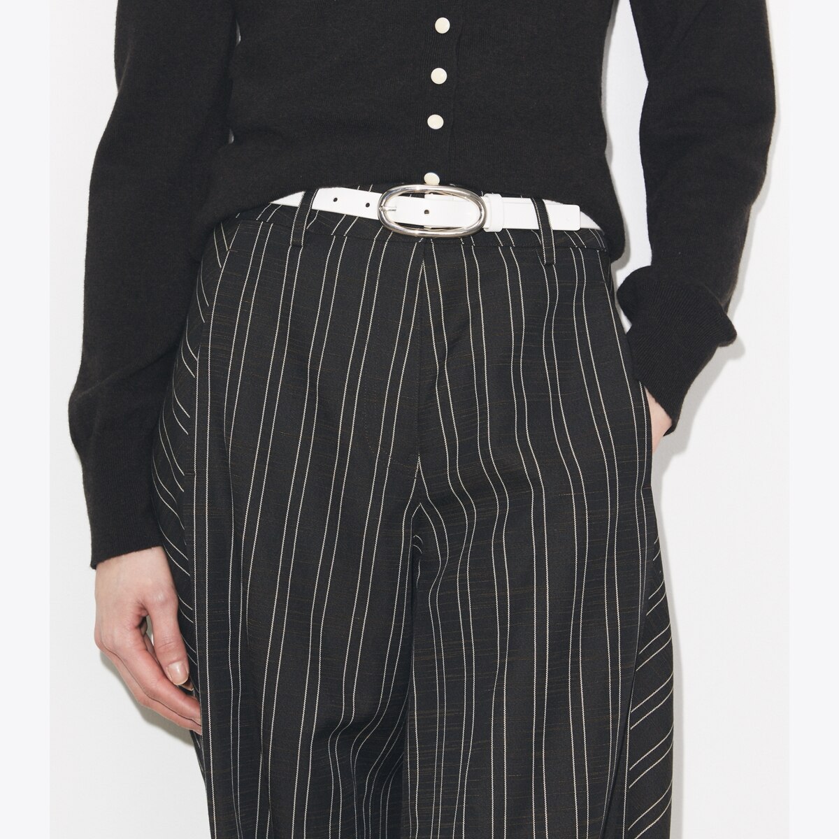 Tory Burch Brogue Black Sculpted Leather Waist Belt with Gold Buckles S NWOT Tory Burch Gigi Belt | Neiman Marcus main image 2