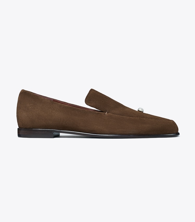 Tory Burch designer flats Pierced Loafer in DARK COCOA / SILVER side