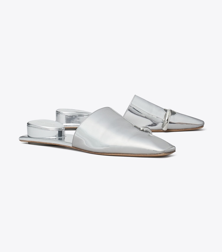 Tory Burch designer flats Pierced Mule in ARGENTO angle