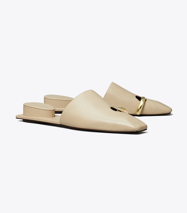 Tory Burch designer flats Pierced Mule in STONE GRAY angle
