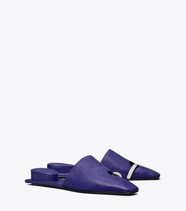 Tory Burch designer flats Pierced Mule in BALLPOINT BLUE angle