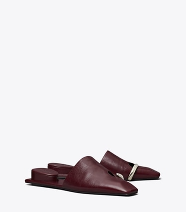 Tory Burch designer flats Pierced Mule in DARK CARMINE angle
