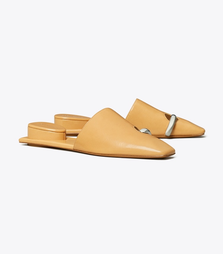 Tory Burch designer flats Pierced Mule in CANTUCCI / SILVER angle