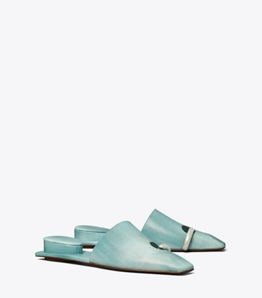 Tory Burch designer flats Pierced Mule in NORTHERN BLUE / SILVER angle