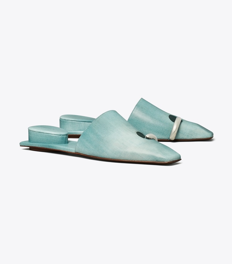 Tory Burch designer flats Pierced Mule in NORTHERN BLUE / SILVER angle