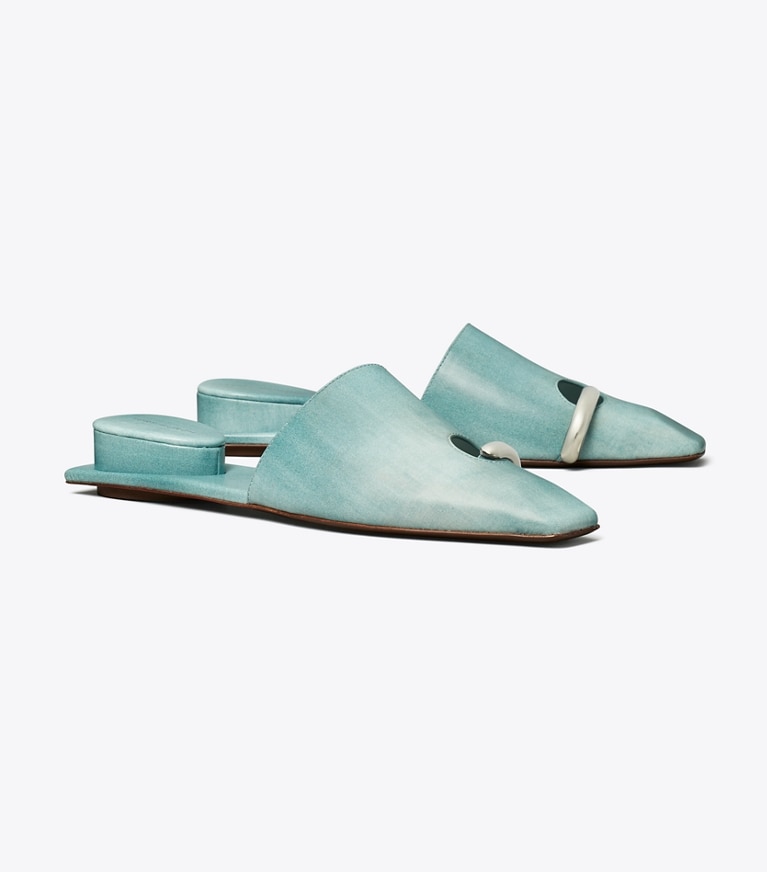 Tory Burch designer flats Pierced Mule in NORTHERN BLUE / SILVER angle