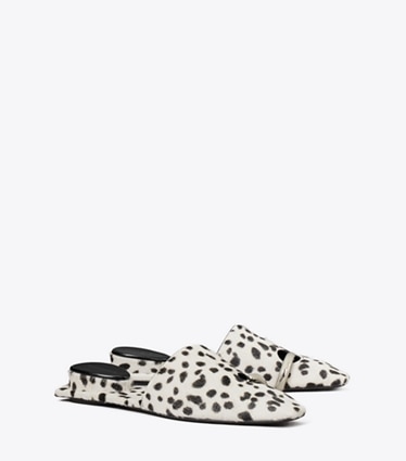 Tory Burch designer flats Pierced Mule in Black / White angle