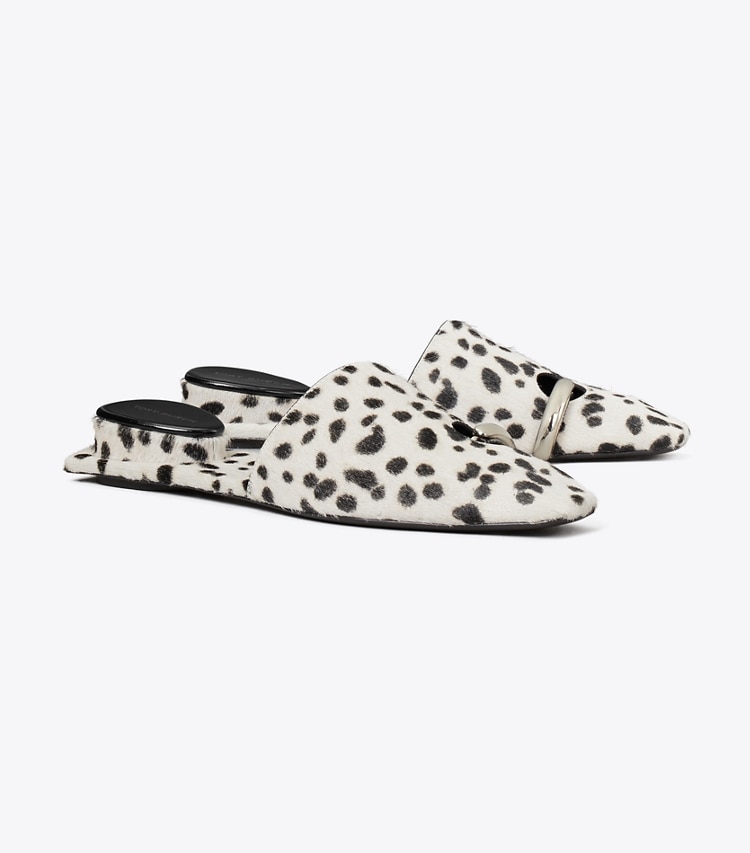 Tory Burch designer flats Pierced Mule in Black / White angle