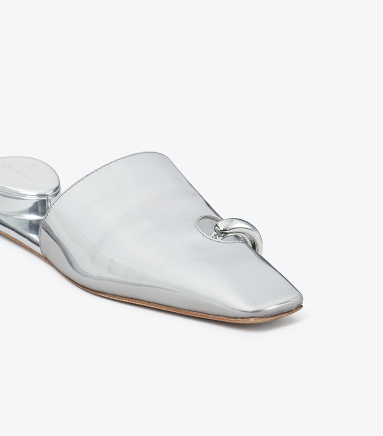 Tory Burch designer flats Pierced Mule in ARGENTO angle