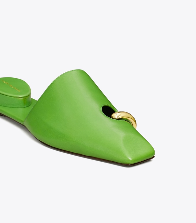 Tory Burch designer flats Pierced Mule in PERIDOT / GOLD angle
