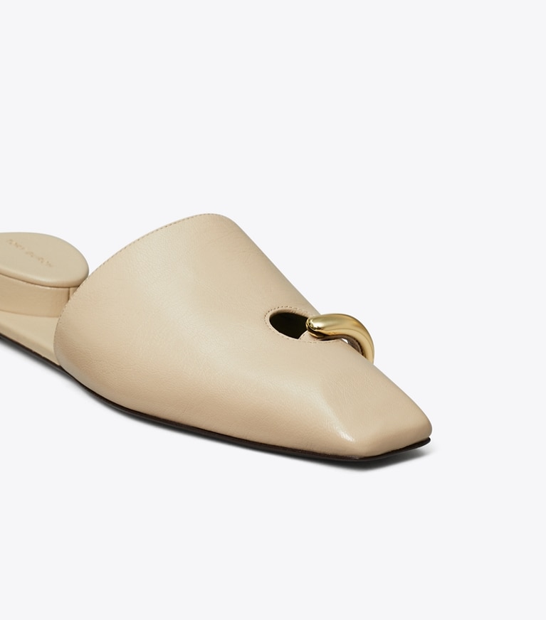 Tory Burch designer flats Pierced Mule in STONE GRAY angle