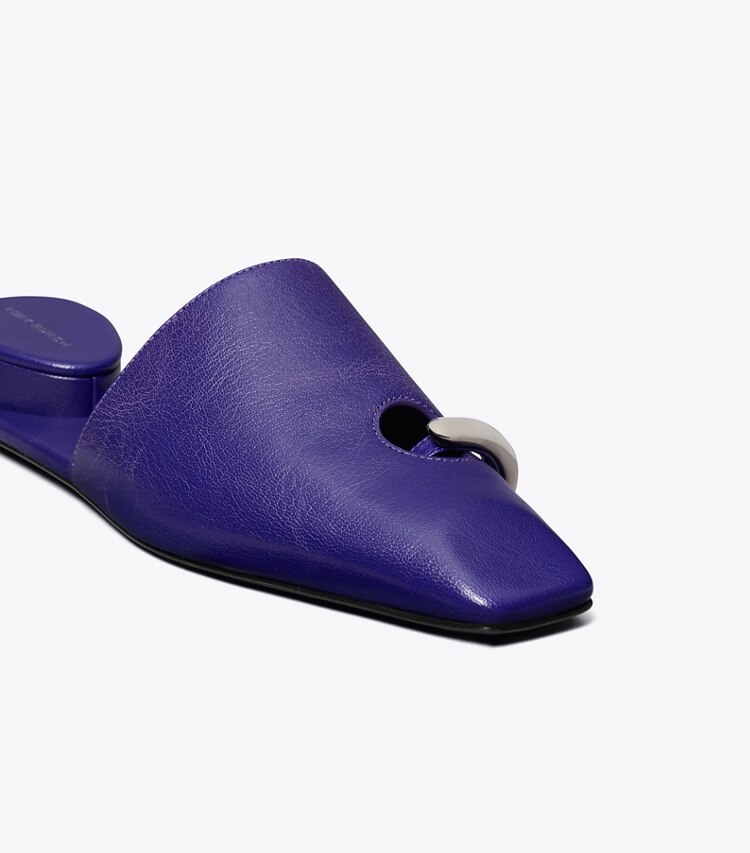 Tory Burch designer flats Pierced Mule in BALLPOINT BLUE detail