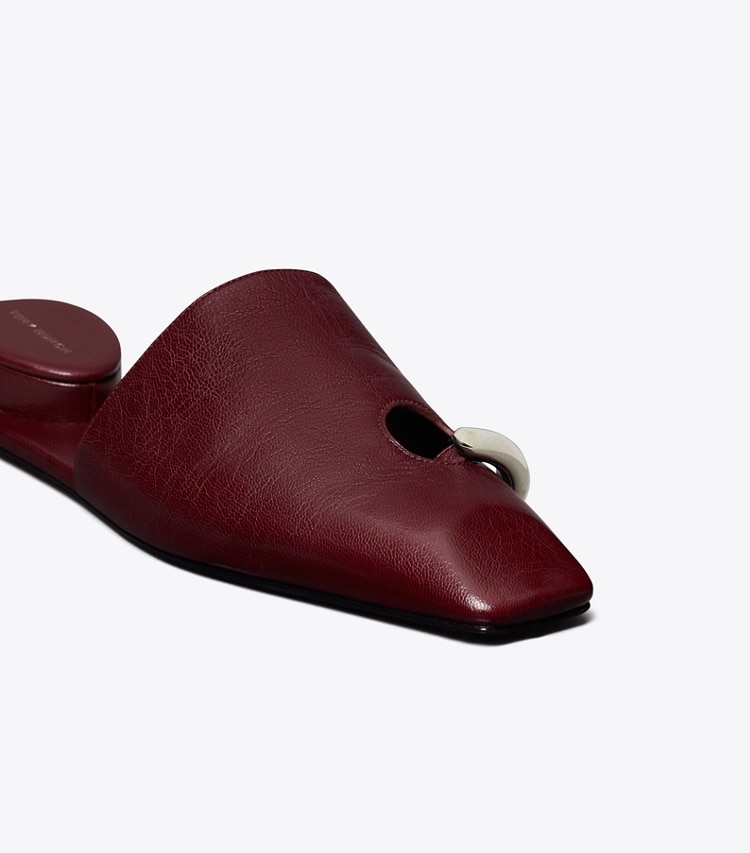 Tory Burch designer flats Pierced Mule in DARK CARMINE detail