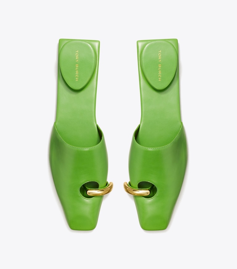 Tory Burch designer flats Pierced Mule in PERIDOT / GOLD angle