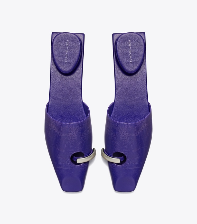 Tory Burch designer flats Pierced Mule in BALLPOINT BLUE angle