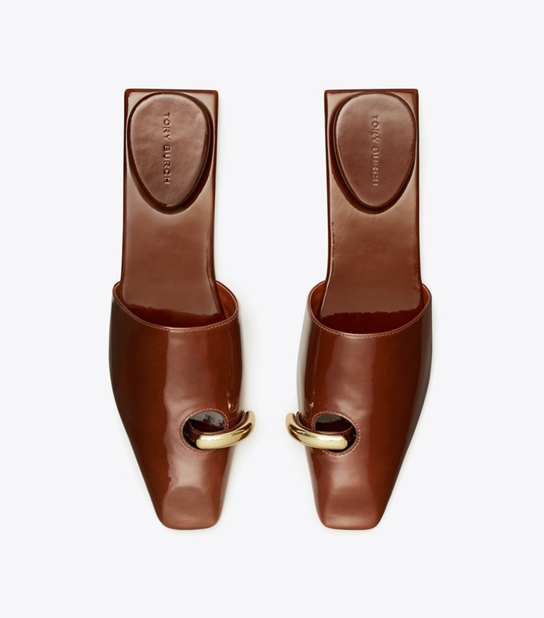 Tory Burch designer flats Pierced Mule in RUSSET BROWN / GOLD angle