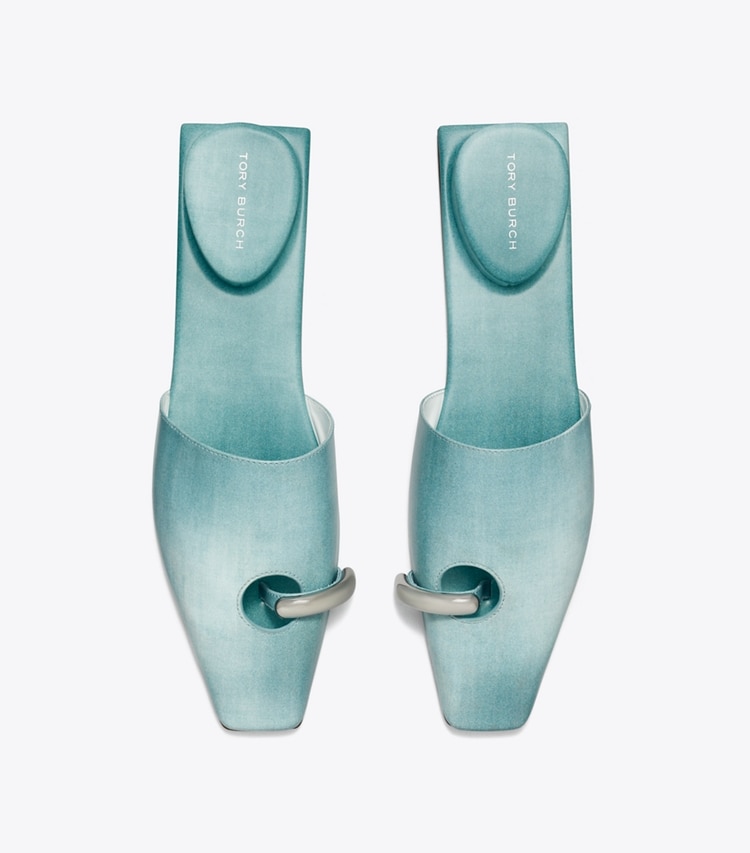 Tory Burch designer flats Pierced Mule in NORTHERN BLUE / SILVER overhead