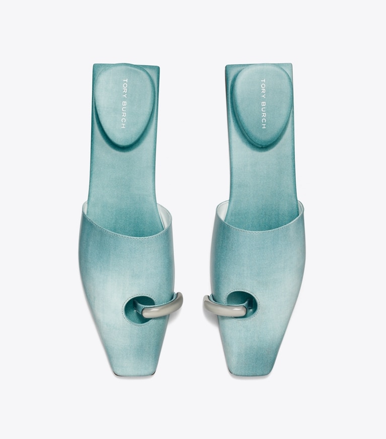 Tory Burch designer flats Pierced Mule in NORTHERN BLUE / SILVER angle