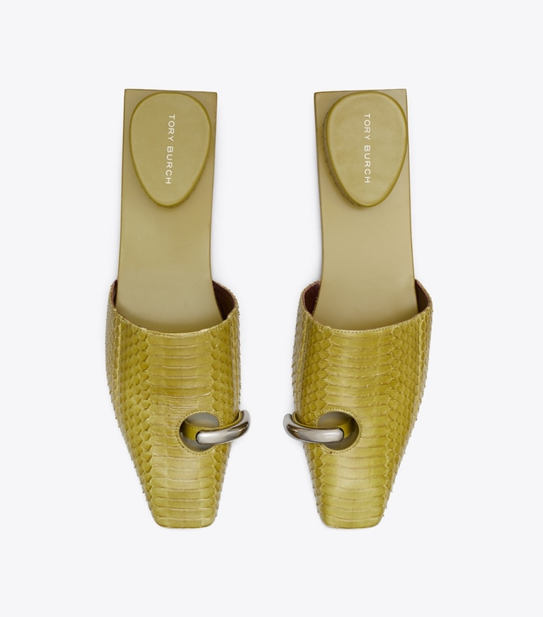 Tory Burch designer flats Pierced Mule in MOSS / SILVER overhead