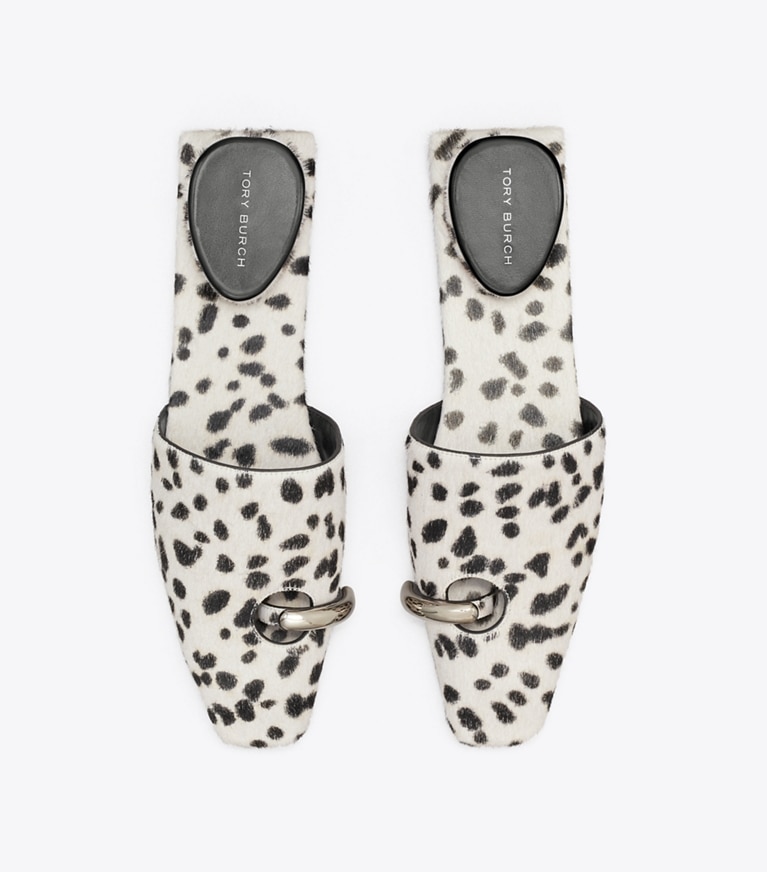 Tory Burch designer flats Pierced Mule in Black / White overhead