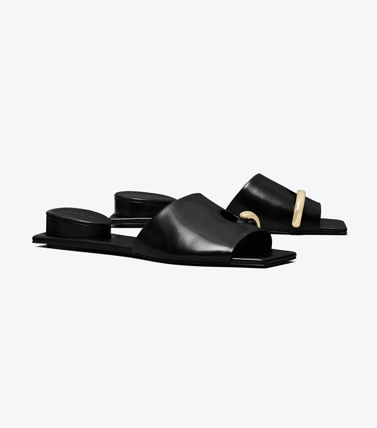 Tory Burch designer sandals Pierced Mule Sandal in PERFECT BLACK angle